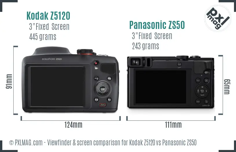 Kodak Z5120 vs Panasonic ZS50 Screen and Viewfinder comparison