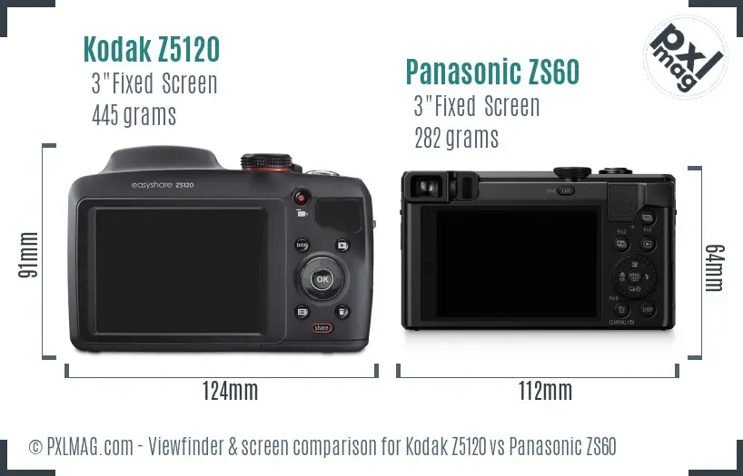 Kodak Z5120 vs Panasonic ZS60 Screen and Viewfinder comparison Kodak Z5120 vs Panasonic ZS60 Screen and Viewfinder comparison