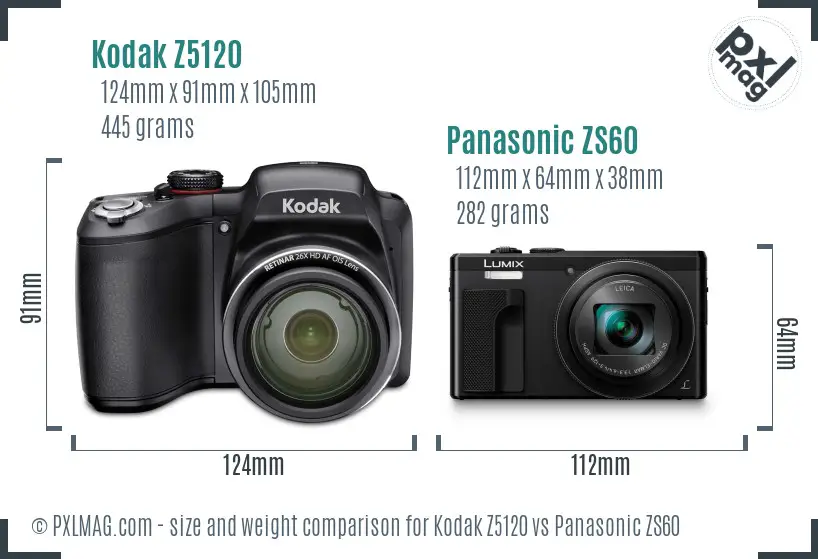 Kodak Z5120 vs Panasonic ZS60 size comparison Kodak Z5120 vs Panasonic ZS60 size comparison