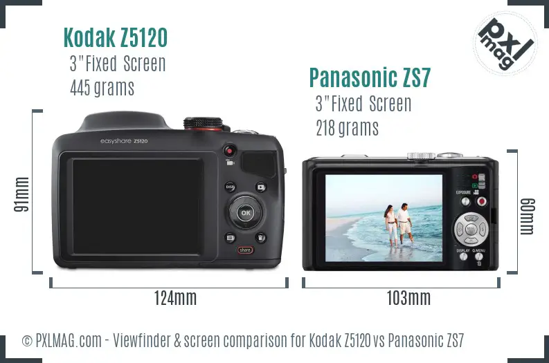 Kodak Z5120 vs Panasonic ZS7 Screen and Viewfinder comparison