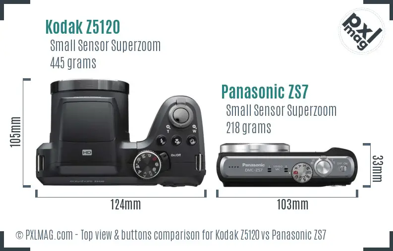 Kodak Z5120 vs Panasonic ZS7 top view buttons comparison