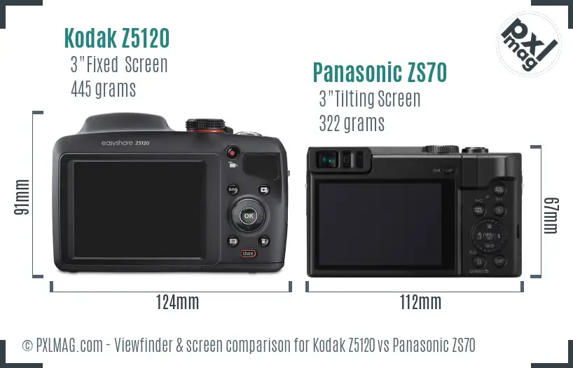 Kodak Z5120 vs Panasonic ZS70 Screen and Viewfinder comparison