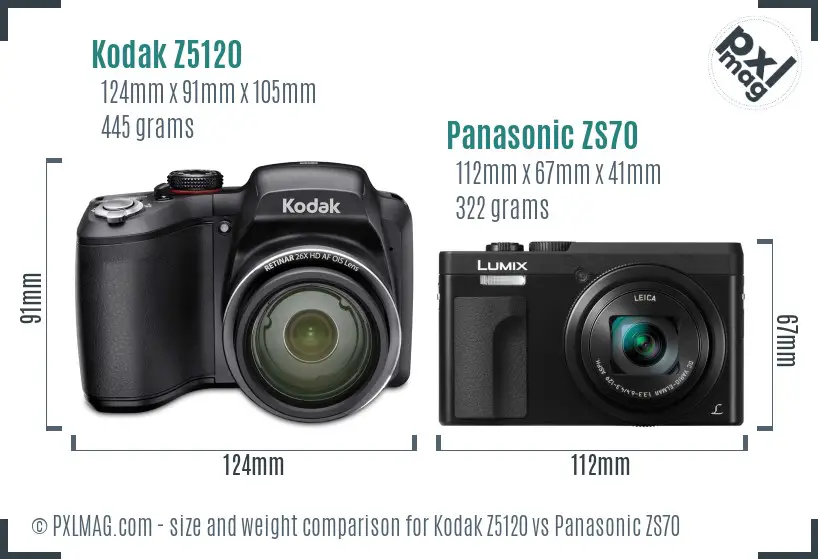 Kodak Z5120 vs Panasonic ZS70 size comparison