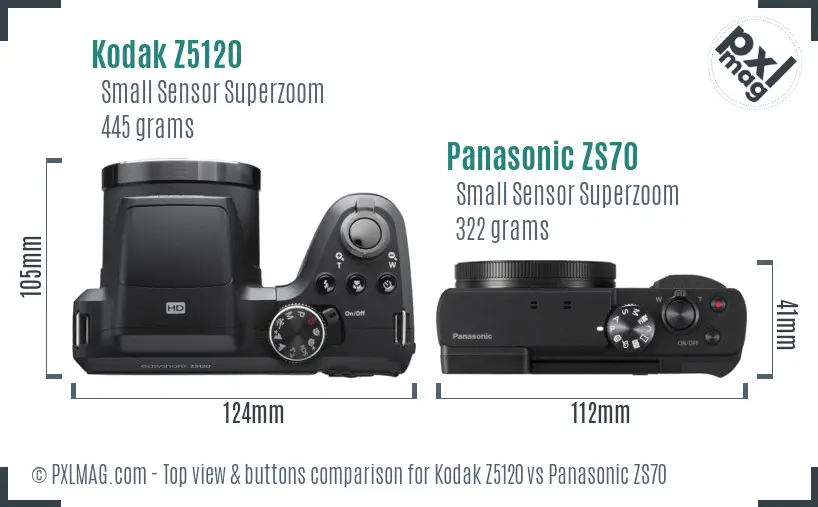 Kodak Z5120 vs Panasonic ZS70 top view buttons comparison