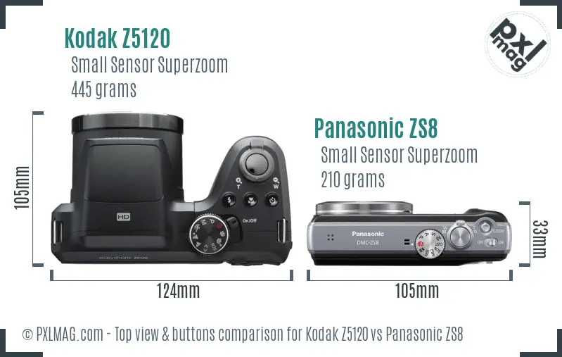 Kodak Z5120 vs Panasonic ZS8 top view buttons comparison