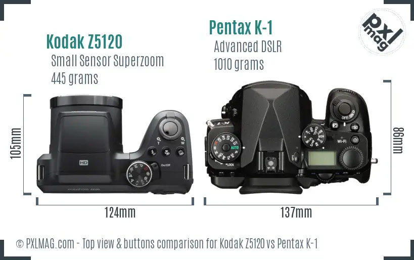 Kodak Z5120 vs Pentax K-1 top view buttons comparison