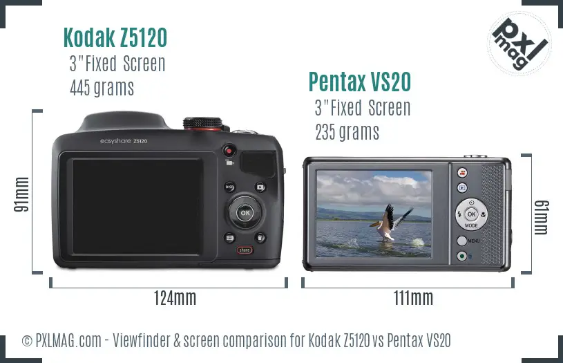 Kodak Z5120 vs Pentax VS20 Screen and Viewfinder comparison Kodak Z5120 vs Pentax VS20 Screen and Viewfinder comparison
