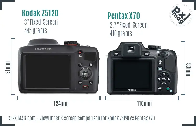Kodak Z5120 vs Pentax X70 Screen and Viewfinder comparison