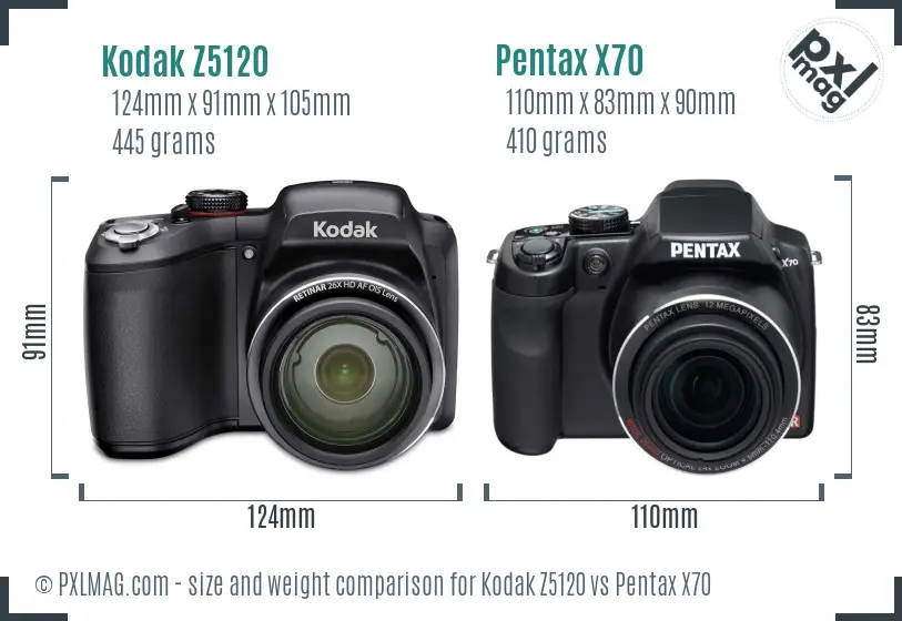 Kodak Z5120 vs Pentax X70 size comparison