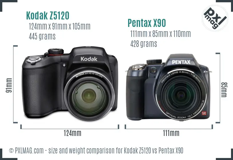 Kodak Z5120 vs Pentax X90 size comparison