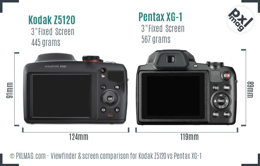 Kodak Z5120 vs Pentax XG-1 Screen and Viewfinder comparison