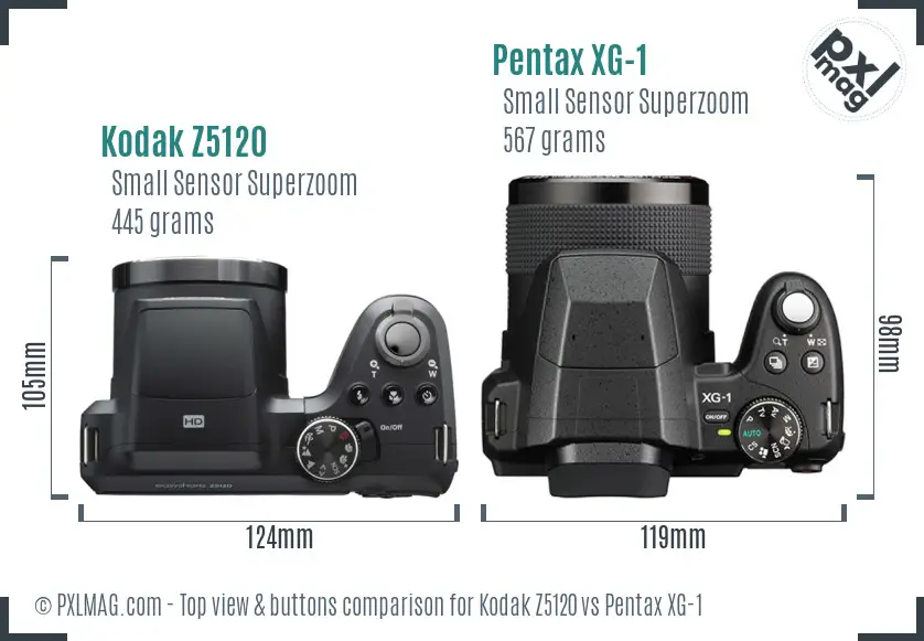 Kodak Z5120 vs Pentax XG-1 top view buttons comparison