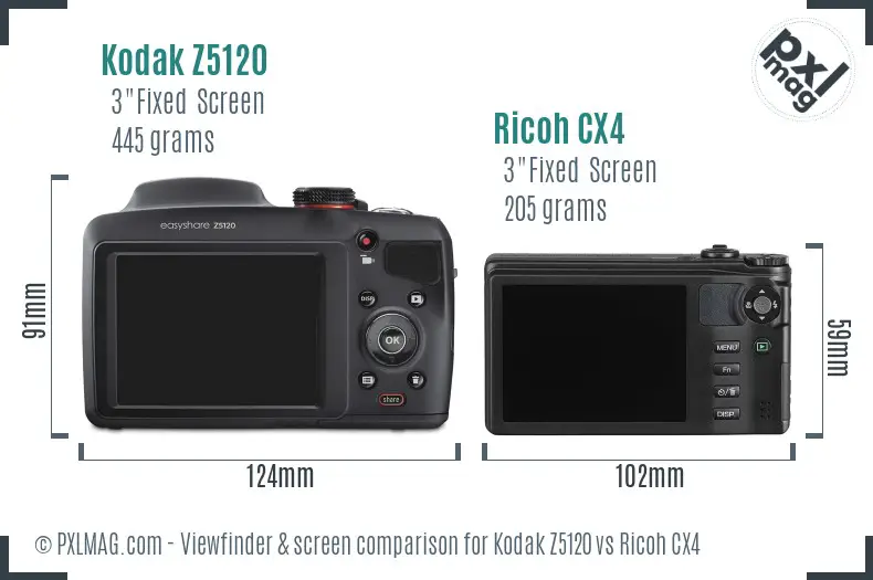 Kodak Z5120 vs Ricoh CX4 Screen and Viewfinder comparison Kodak Z5120 vs Ricoh CX4 Screen and Viewfinder comparison