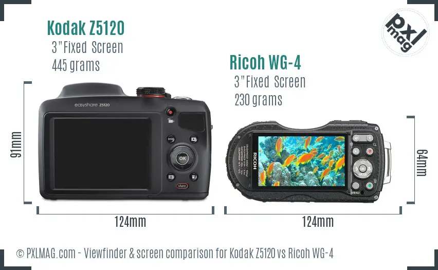 Kodak Z5120 vs Ricoh WG-4 Screen and Viewfinder comparison