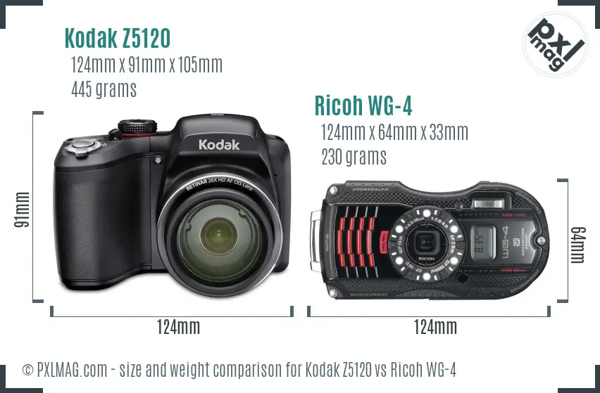 Kodak Z5120 vs Ricoh WG-4 size comparison