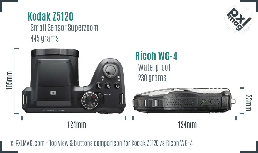 Kodak Z5120 vs Ricoh WG-4 top view buttons comparison