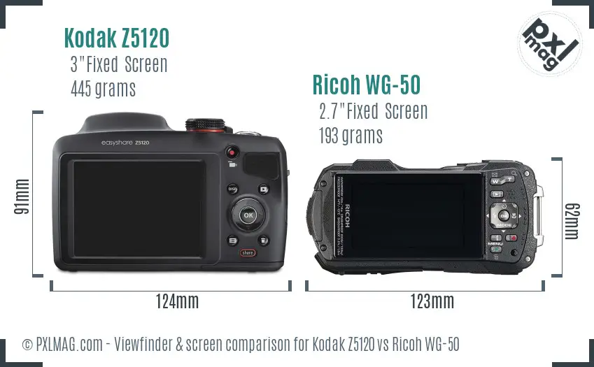 Kodak Z5120 vs Ricoh WG-50 Screen and Viewfinder comparison