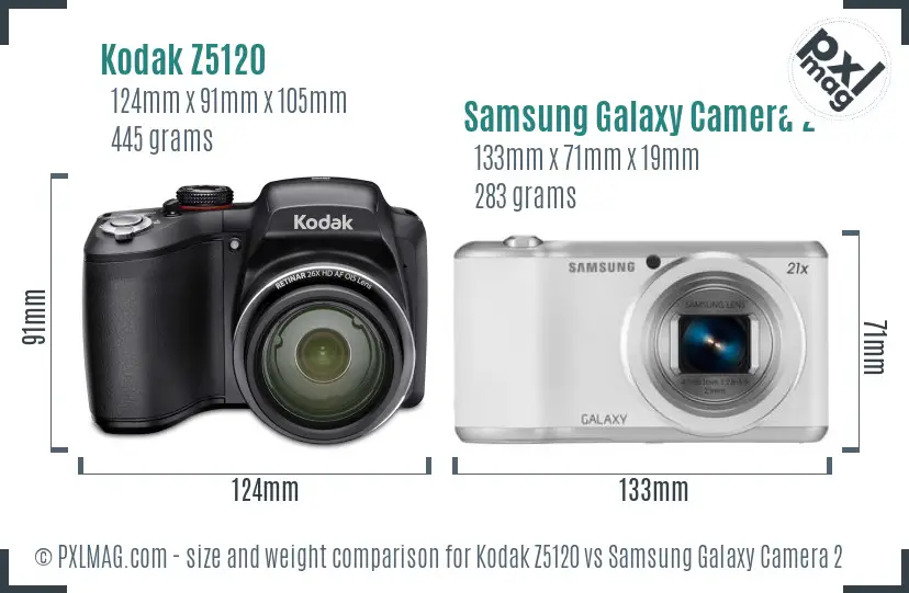 Kodak Z5120 vs Samsung Galaxy Camera 2 size comparison