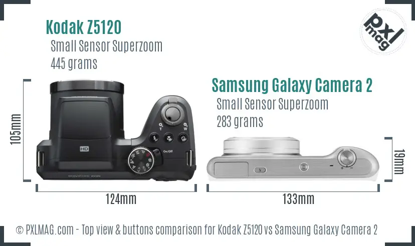 Kodak Z5120 vs Samsung Galaxy Camera 2 top view buttons comparison