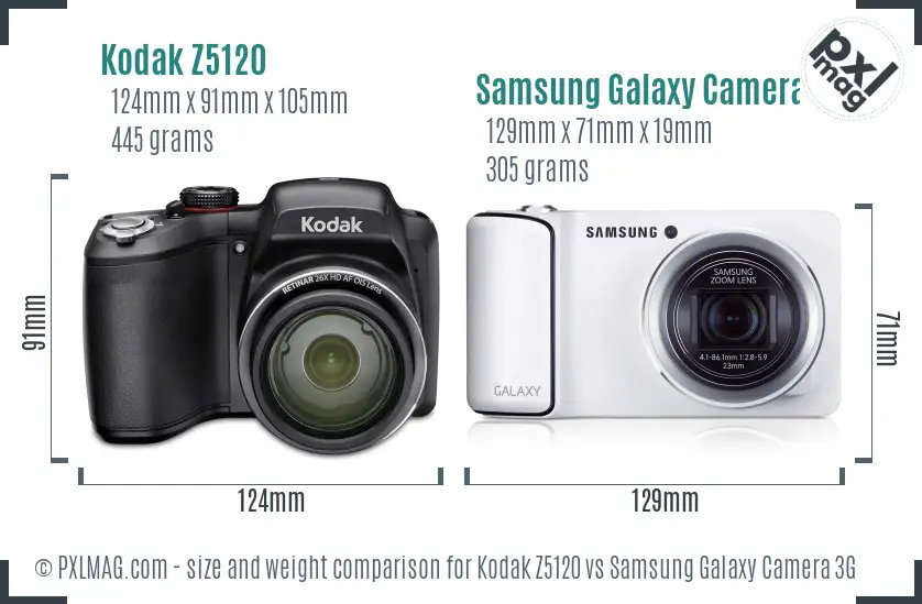 Kodak Z5120 vs Samsung Galaxy Camera 3G size comparison