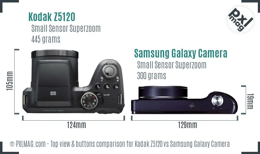 Kodak Z5120 vs Samsung Galaxy Camera top view buttons comparison