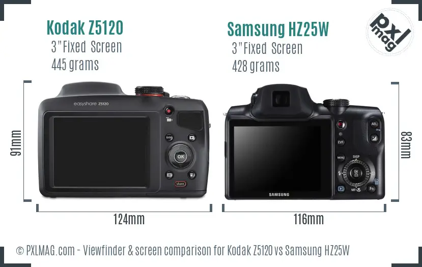 Kodak Z5120 vs Samsung HZ25W Screen and Viewfinder comparison Kodak Z5120 vs Samsung HZ25W Screen and Viewfinder comparison