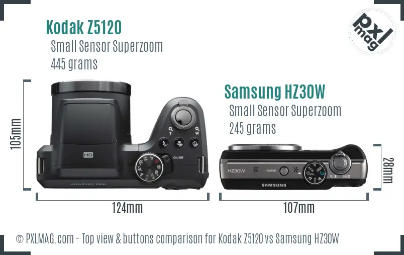 Kodak Z5120 vs Samsung HZ30W top view buttons comparison