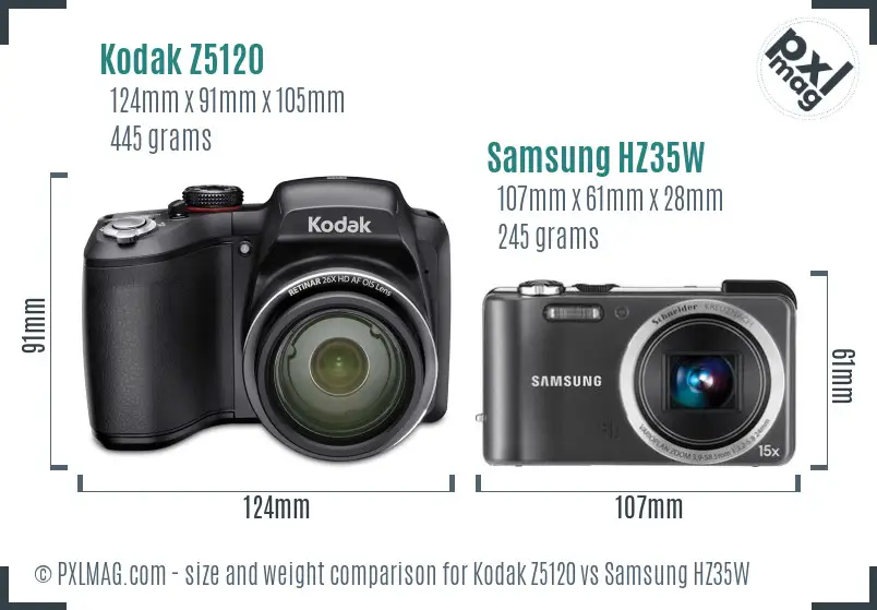Kodak Z5120 vs Samsung HZ35W size comparison