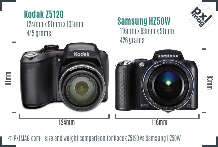 Kodak Z5120 vs Samsung HZ50W size comparison