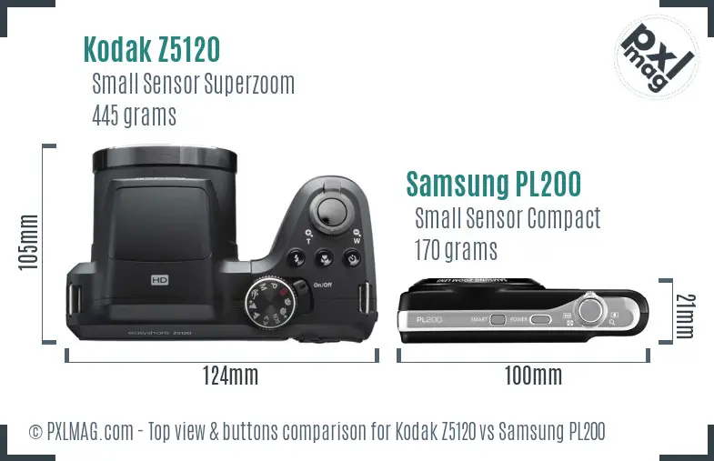 Kodak Z5120 vs Samsung PL200 top view buttons comparison