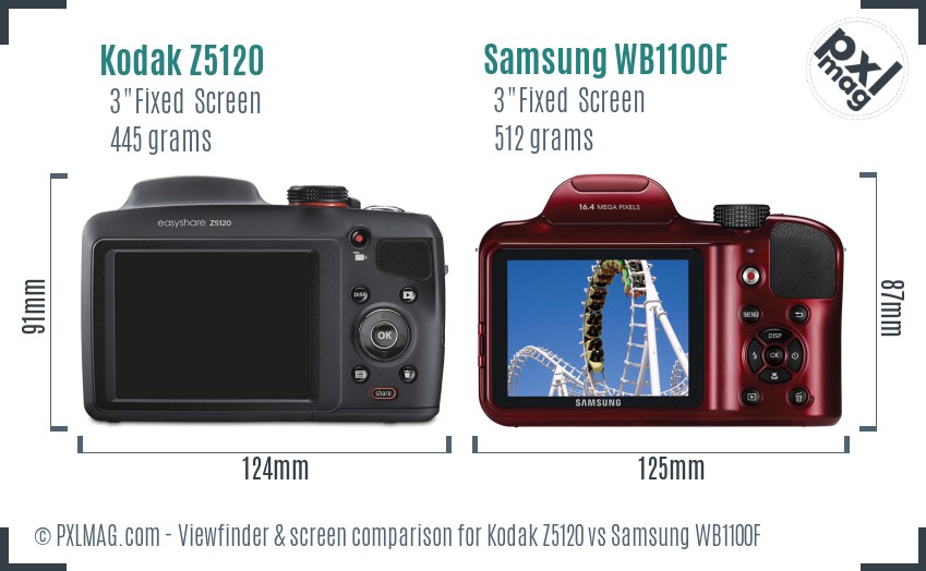 Kodak Z5120 vs Samsung WB1100F Screen and Viewfinder comparison