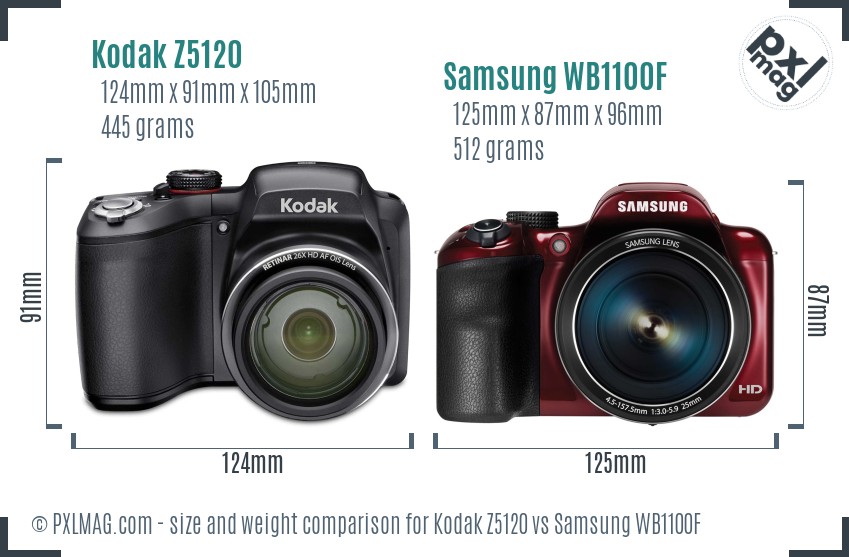 Kodak Z5120 vs Samsung WB1100F size comparison Kodak Z5120 vs Samsung WB1100F size comparison