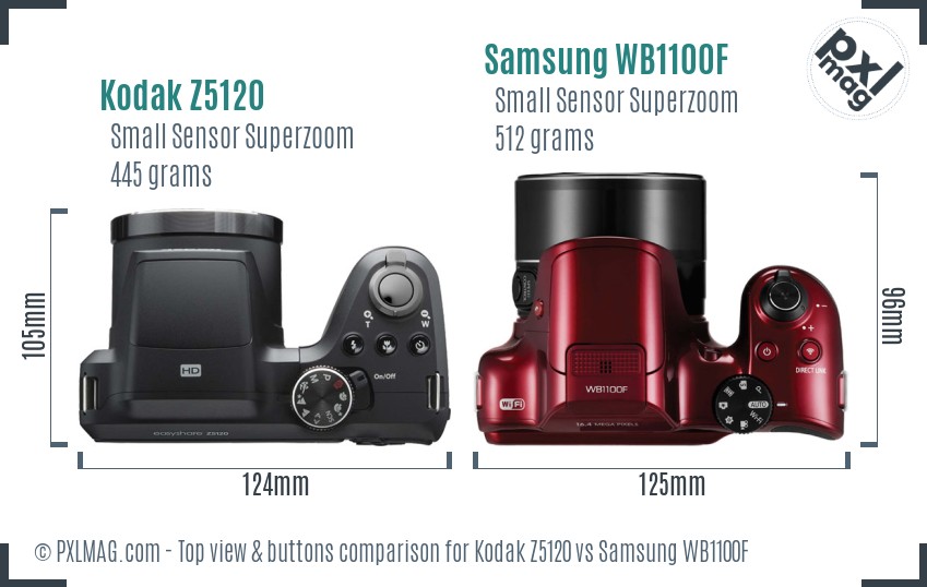 Kodak Z5120 vs Samsung WB1100F top view buttons comparison