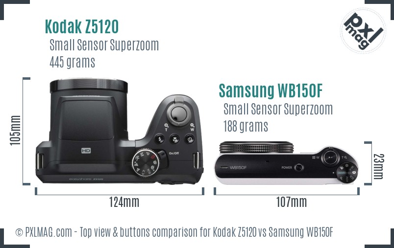Kodak Z5120 vs Samsung WB150F top view buttons comparison