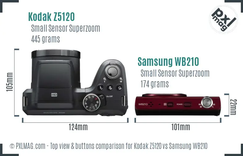 Kodak Z5120 vs Samsung WB210 top view buttons comparison