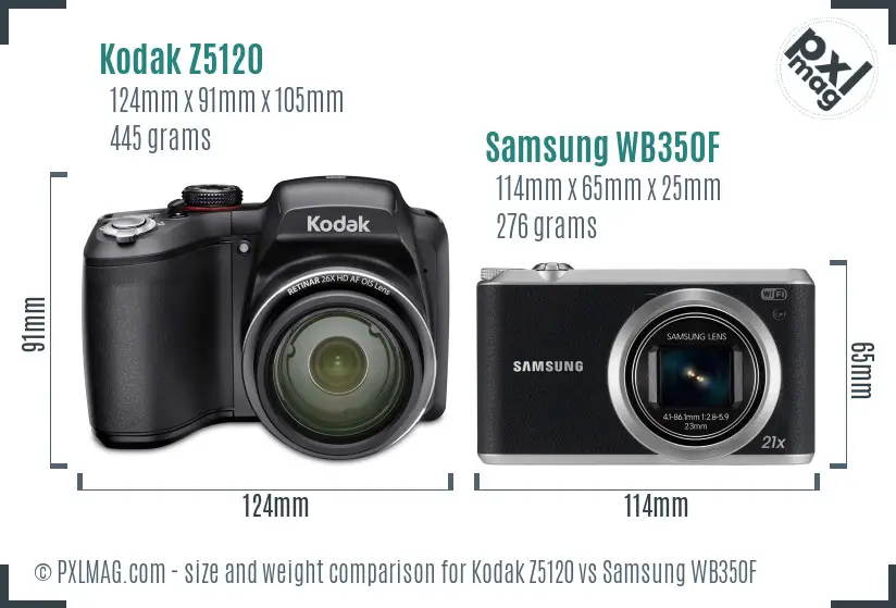 Kodak Z5120 vs Samsung WB350F size comparison