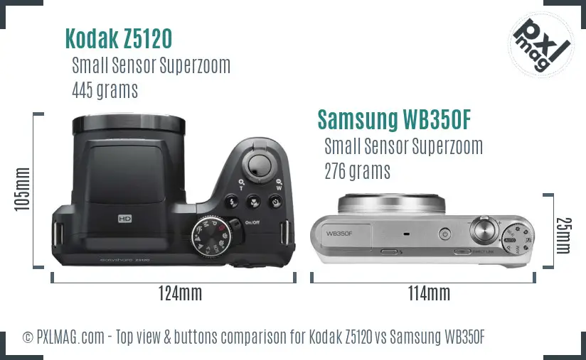 Kodak Z5120 vs Samsung WB350F top view buttons comparison