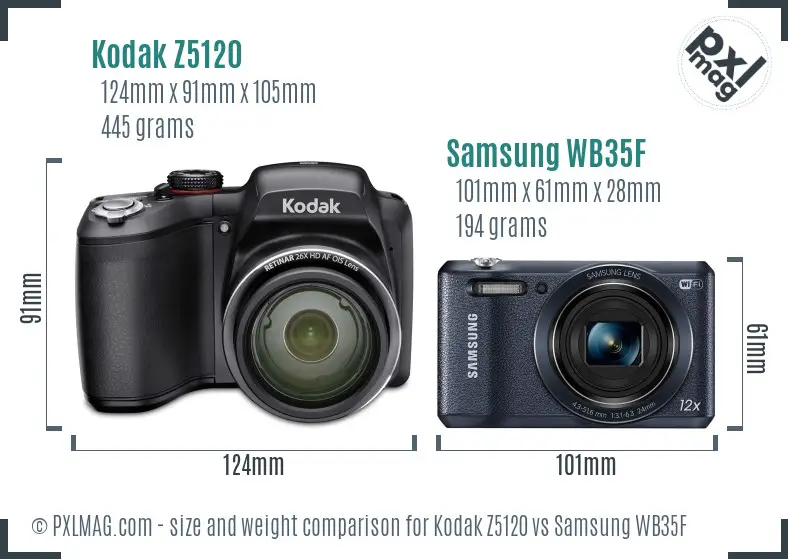 Kodak Z5120 vs Samsung WB35F size comparison