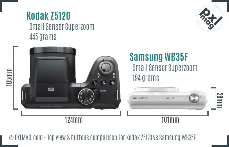 Kodak Z5120 vs Samsung WB35F top view buttons comparison