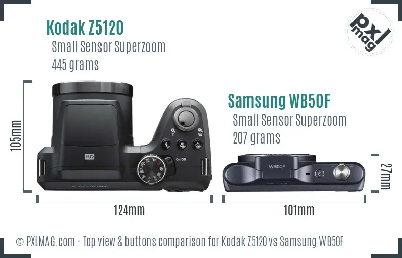 Kodak Z5120 vs Samsung WB50F top view buttons comparison