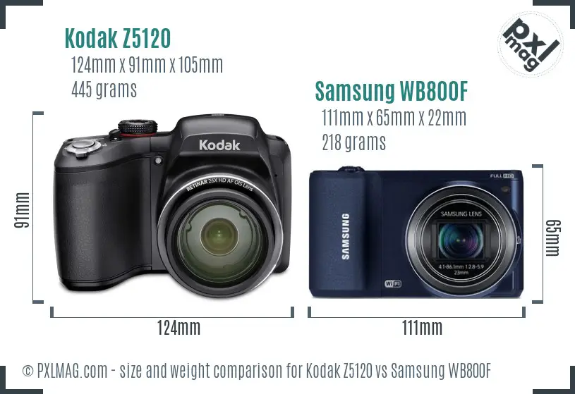 Kodak Z5120 vs Samsung WB800F size comparison