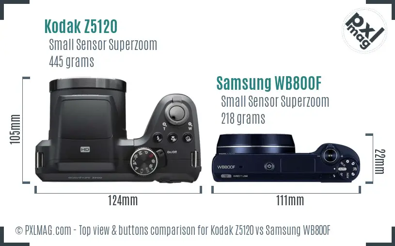 Kodak Z5120 vs Samsung WB800F top view buttons comparison