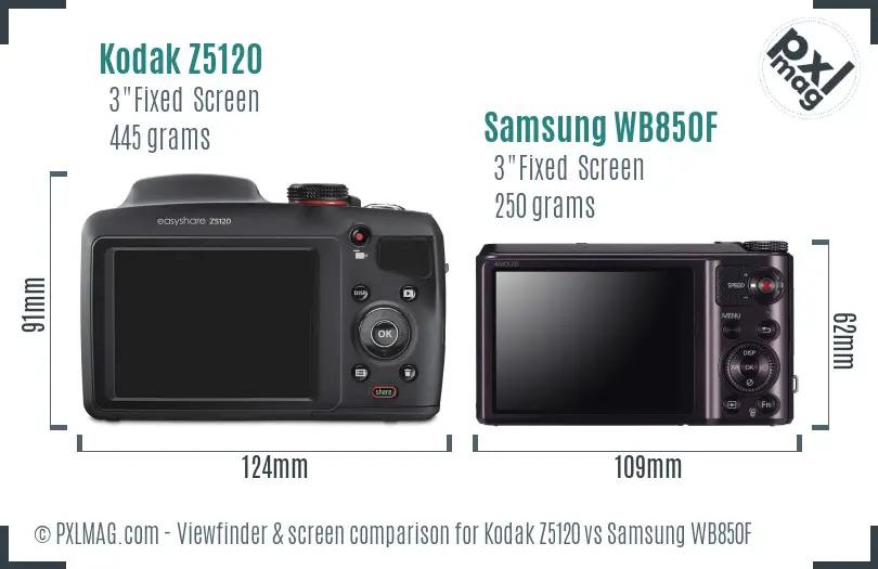Kodak Z5120 vs Samsung WB850F Screen and Viewfinder comparison Kodak Z5120 vs Samsung WB850F Screen and Viewfinder comparison