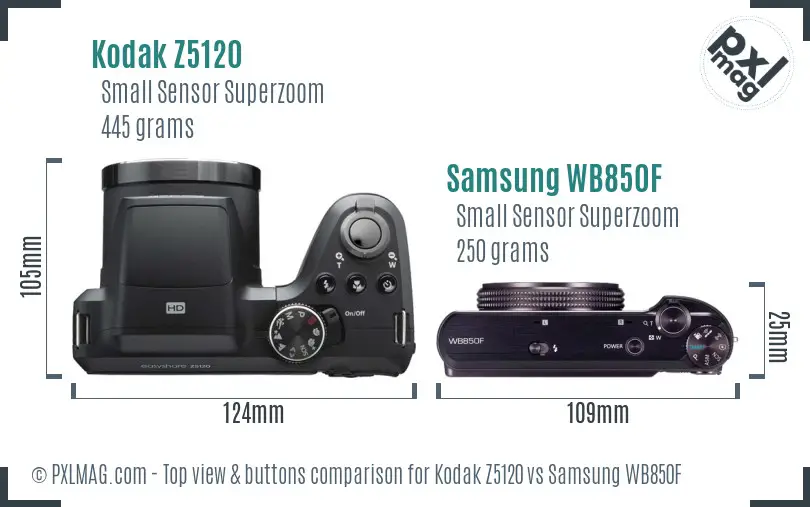 Kodak Z5120 vs Samsung WB850F top view buttons comparison Kodak Z5120 vs Samsung WB850F top view buttons comparison