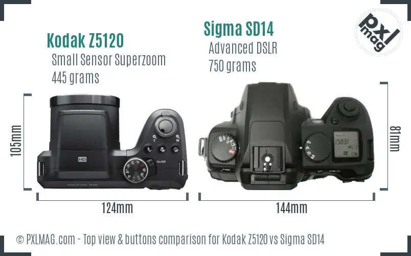 Kodak Z5120 vs Sigma SD14 top view buttons comparison
