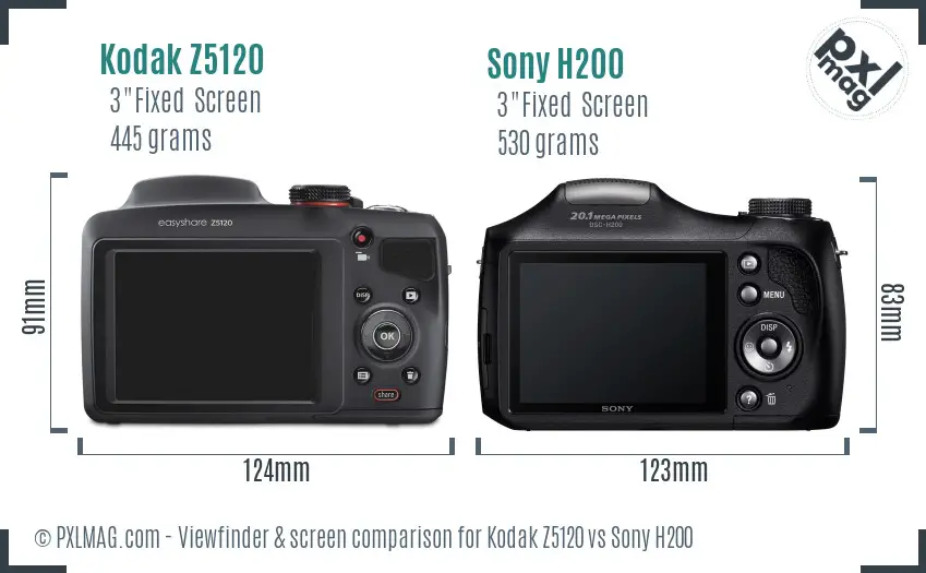 Kodak Z5120 vs Sony H200 Screen and Viewfinder comparison