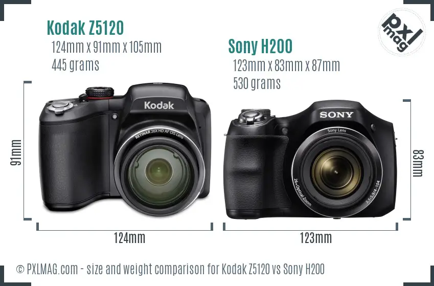 Kodak Z5120 vs Sony H200 size comparison