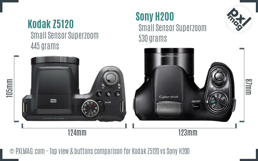 Kodak Z5120 vs Sony H200 top view buttons comparison