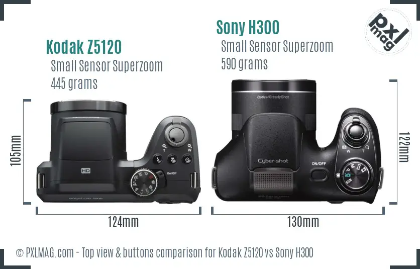 Kodak Z5120 vs Sony H300 top view buttons comparison Kodak Z5120 vs Sony H300 top view buttons comparison