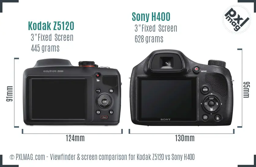 Kodak Z5120 vs Sony H400 Screen and Viewfinder comparison